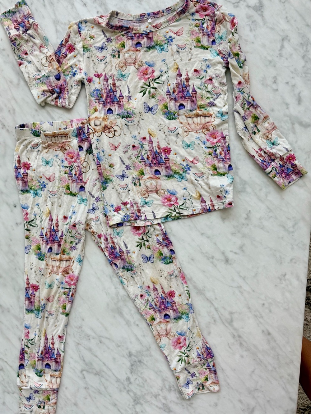 Posh Peanut White Castle & Floral Pajama Set with Pastel Accents